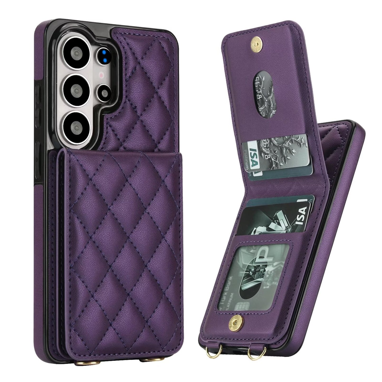 Quilted Leather Wallet Case for Samsung Galaxy S21-S26 Note20 A12-A57 RFID Card Holder Kickstand Crossbody Cover Q45 - QuiltedCases