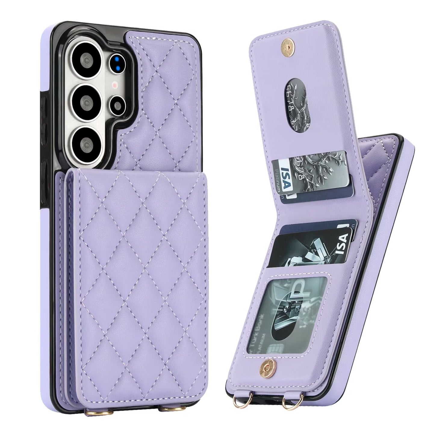 Quilted Leather Wallet Case for Samsung Galaxy S21-S26 Note20 A12-A57 RFID Card Holder Kickstand Crossbody Cover Q46 - QuiltedCases