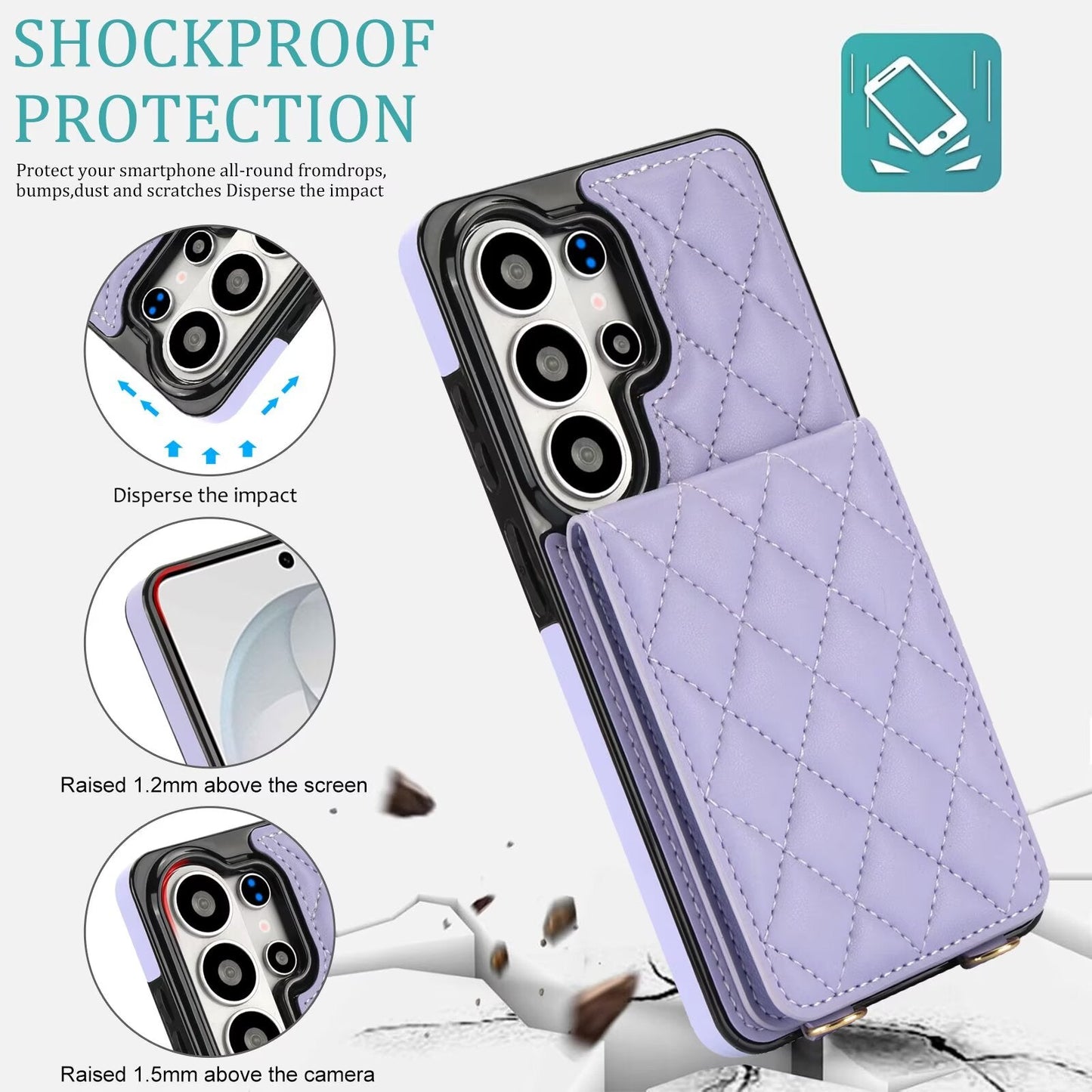 Quilted Leather Wallet Case for Samsung Galaxy S21-S26 Note20 A12-A57 RFID Card Holder Kickstand Crossbody Cover Q46 - QuiltedCases