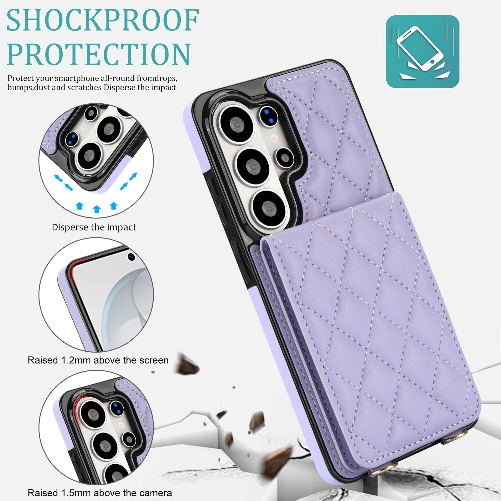 Quilted Leather Wallet Case for Samsung Galaxy S21-S26 Note20 A12-A57 RFID Card Holder Kickstand Crossbody Cover Q46 - QuiltedCases