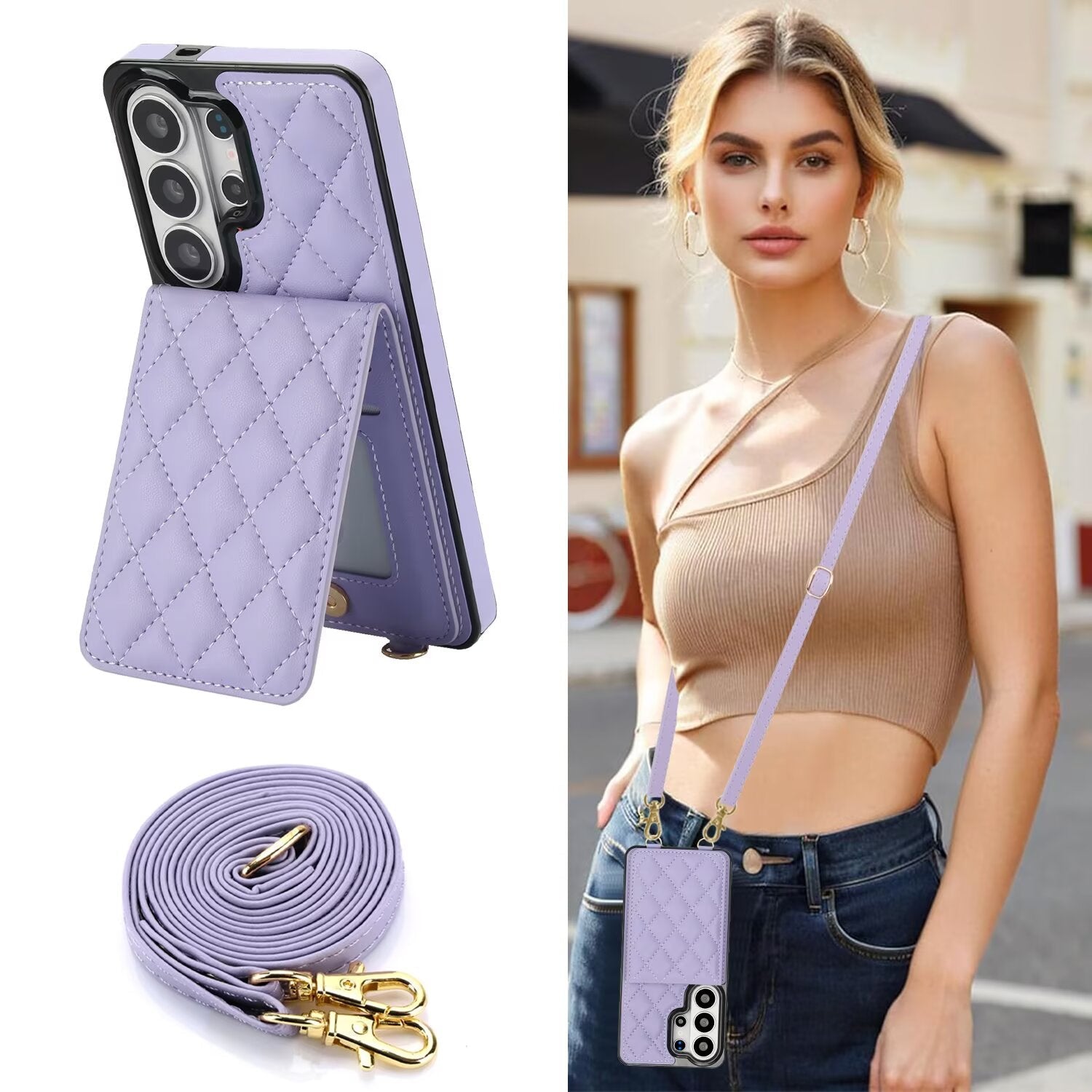 Quilted Leather Wallet Case for Samsung Galaxy S21-S26 Note20 A12-A57 RFID Card Holder Kickstand Crossbody Cover Q46 - QuiltedCases