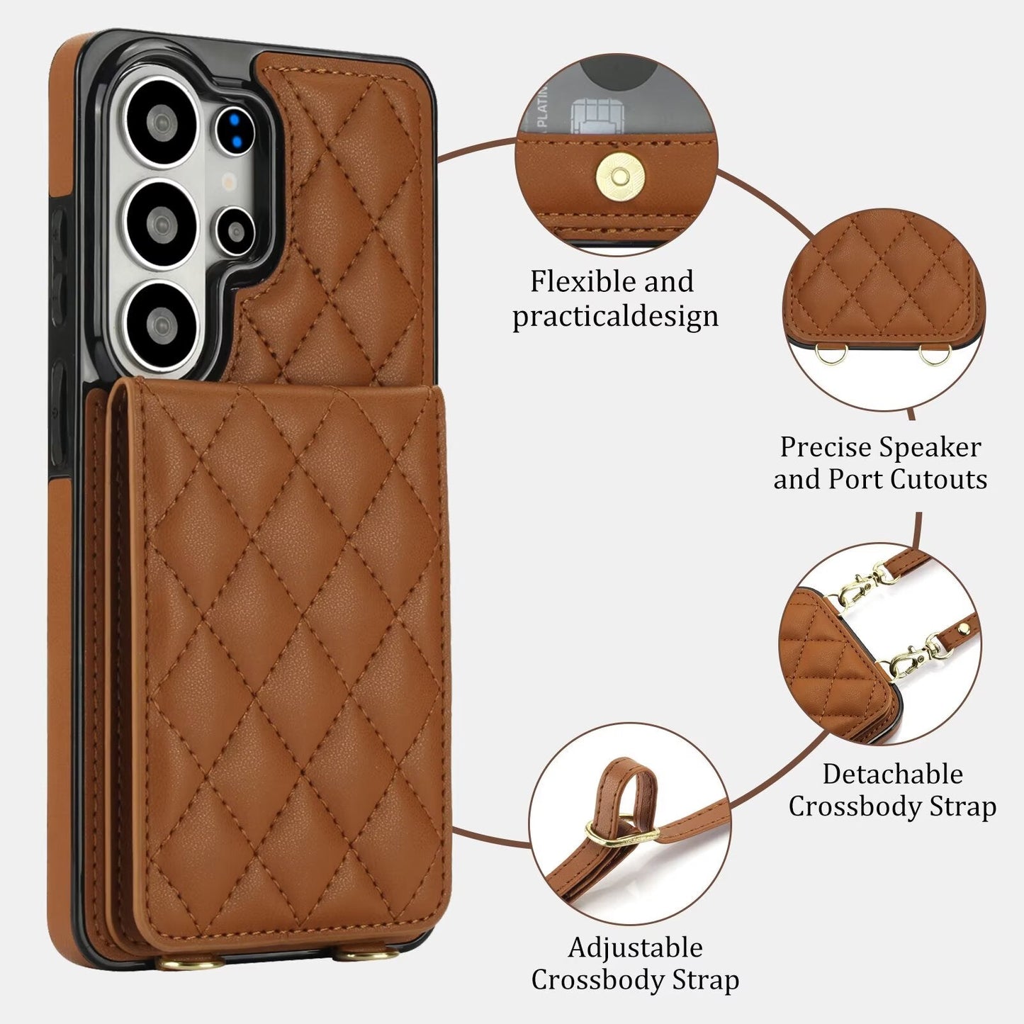 Quilted Leather Wallet Case for Samsung Galaxy S21-S26 Note20 A12-A57 RFID Card Holder Kickstand Crossbody Cover Q47 - QuiltedCases