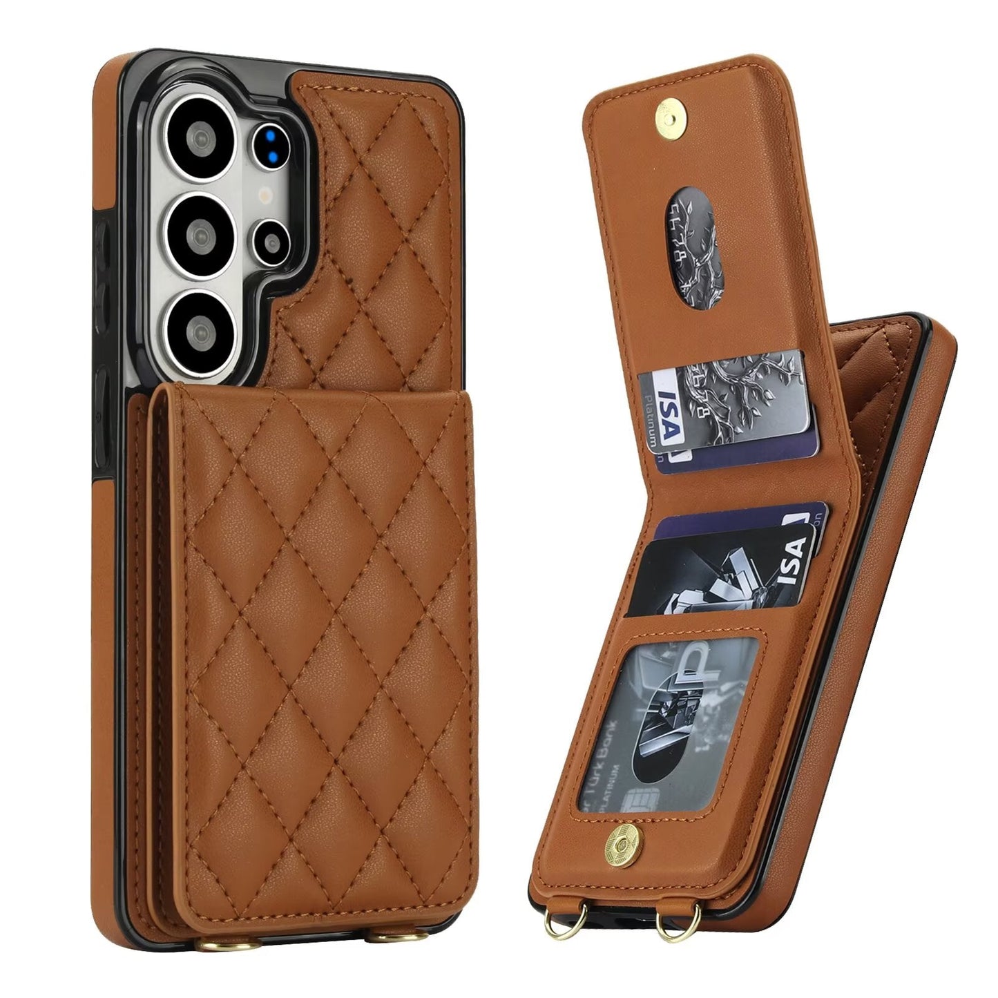 Quilted Leather Wallet Case for Samsung Galaxy S21-S26 Note20 A12-A57 RFID Card Holder Kickstand Crossbody Cover Q47 - QuiltedCases