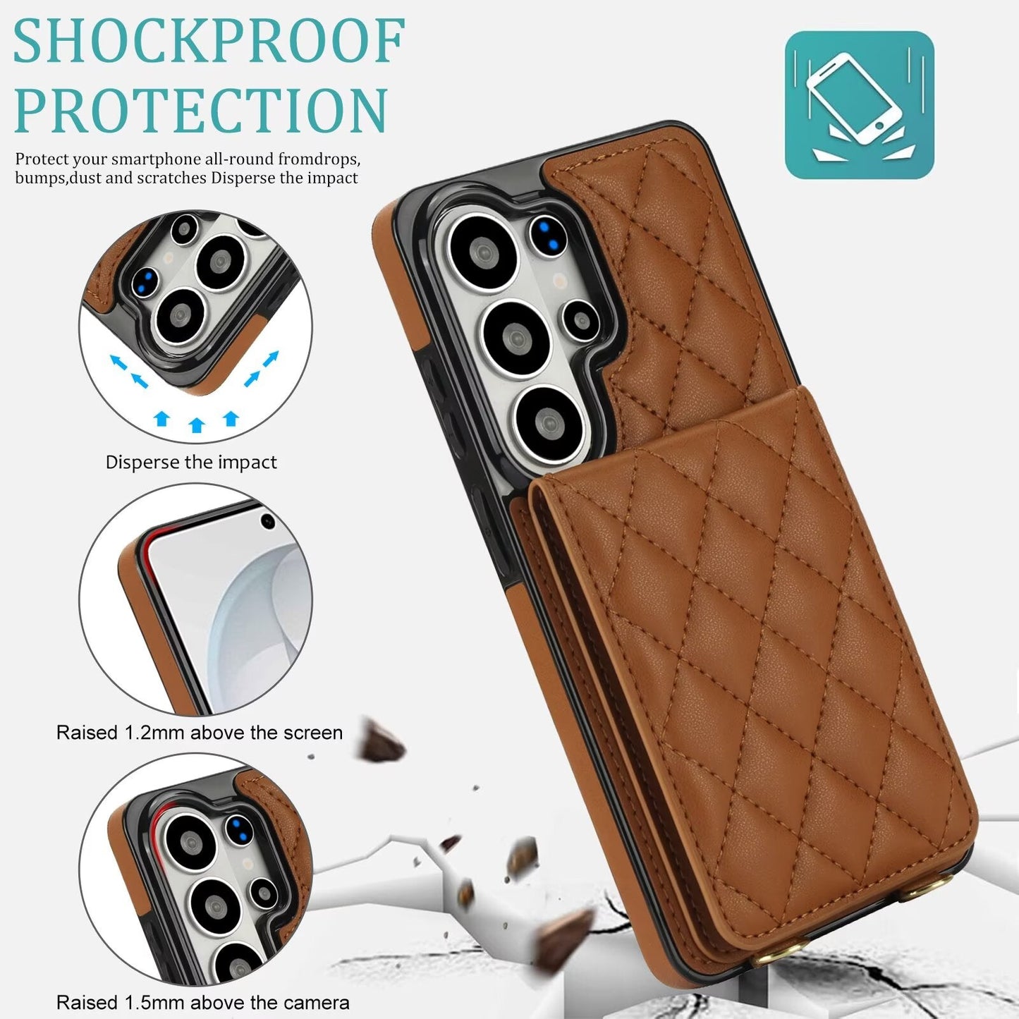 Quilted Leather Wallet Case for Samsung Galaxy S21-S26 Note20 A12-A57 RFID Card Holder Kickstand Crossbody Cover Q47 - QuiltedCases