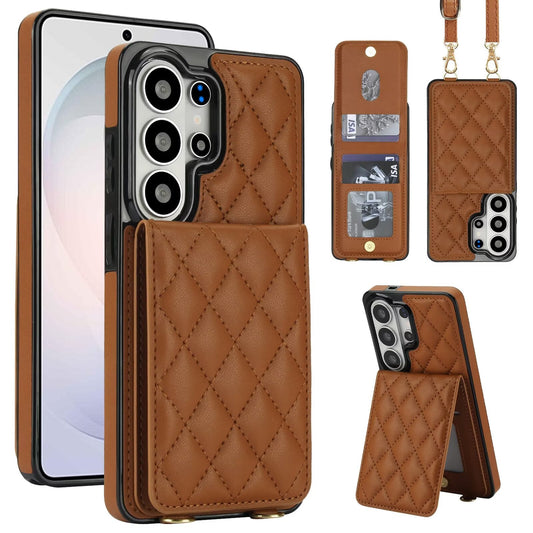 Quilted Leather Wallet Case for Samsung Galaxy S21-S26 Note20 A12-A57 RFID Card Holder Kickstand Crossbody Cover Q47 - QuiltedCases