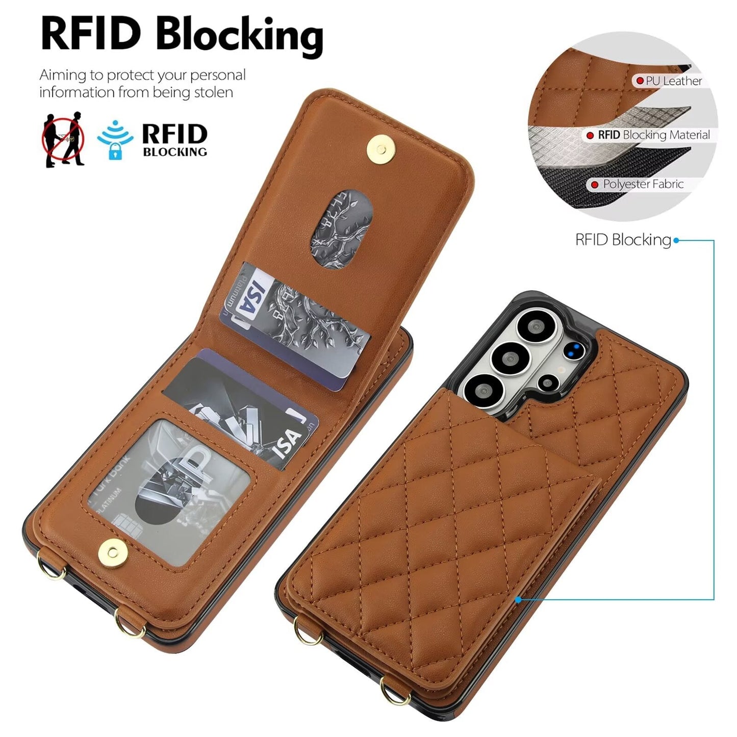 Quilted Leather Wallet Case for Samsung Galaxy S21-S26 Note20 A12-A57 RFID Card Holder Kickstand Crossbody Cover Q47 - QuiltedCases
