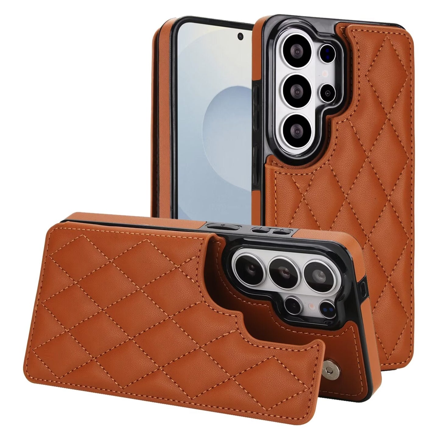 Quilted Leather Wallet Case for Samsung Galaxy S21-S26 Plus Ultra RFID Card Holder Kickstand Cover Q55 - QuiltedCases