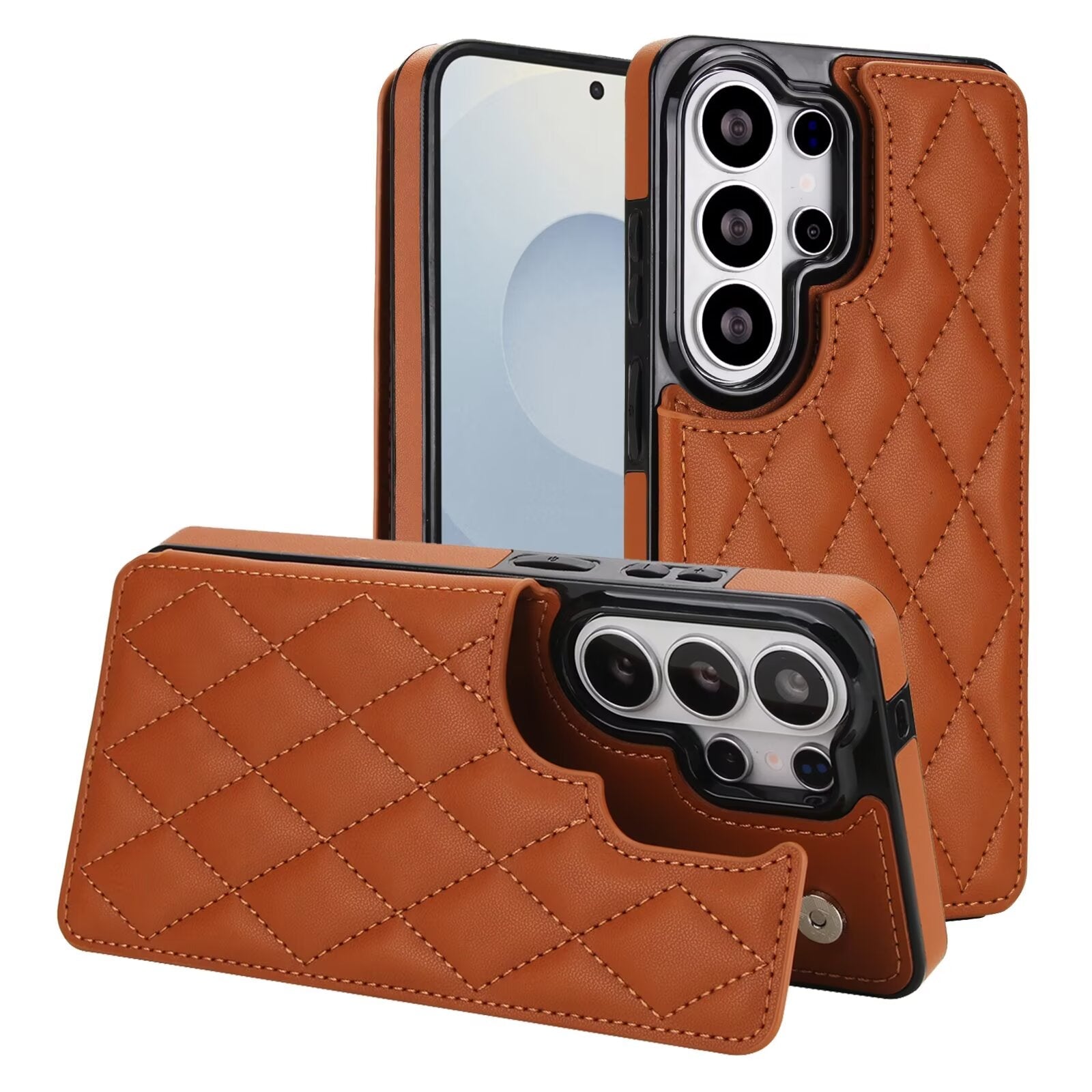 Quilted Leather Wallet Case for Samsung Galaxy S21-S26 Plus Ultra RFID Card Holder Kickstand Cover Q55 - QuiltedCases