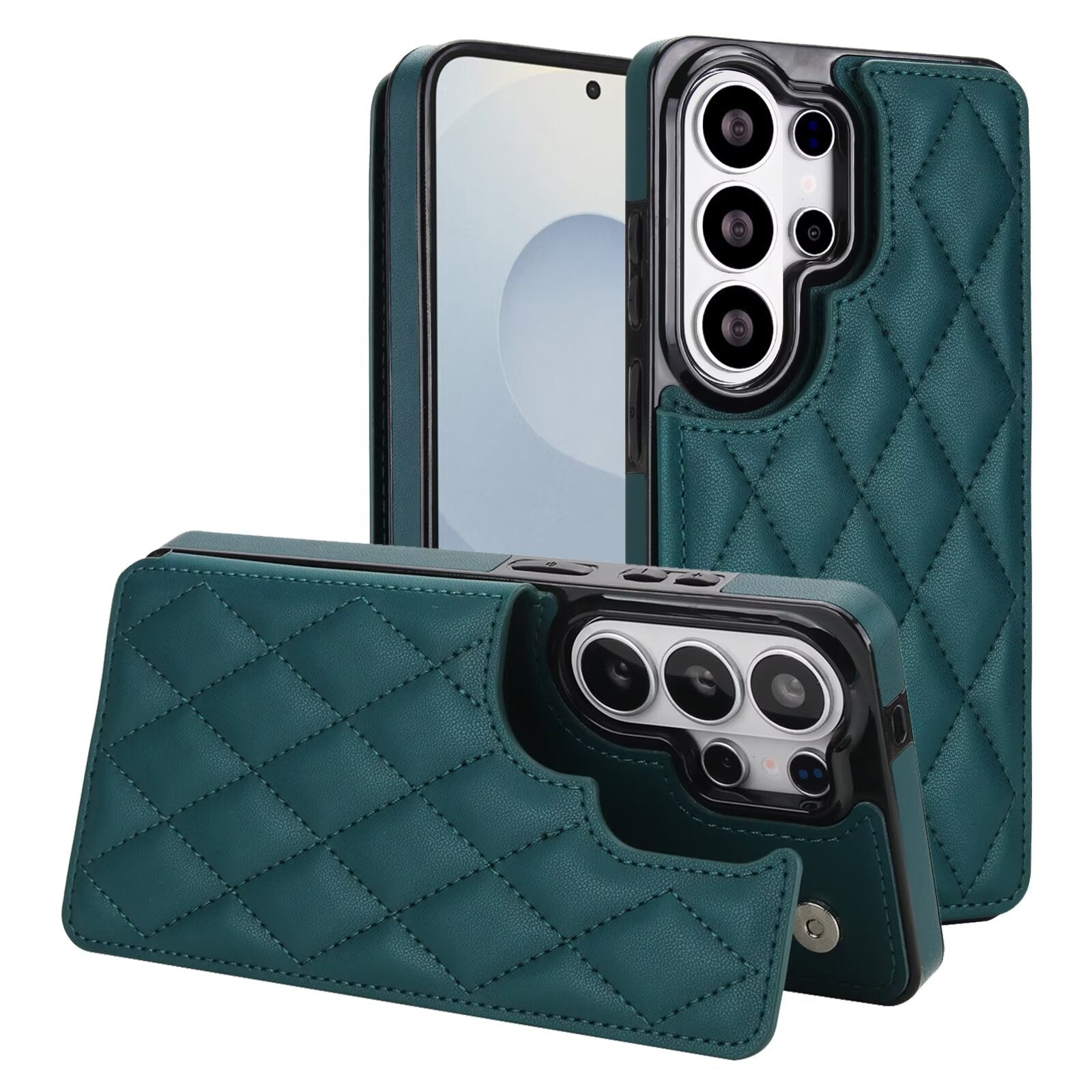 Quilted Leather Wallet Case for Samsung Galaxy S21-S26 Plus Ultra RFID Card Holder Kickstand Cover Q55 - QuiltedCases