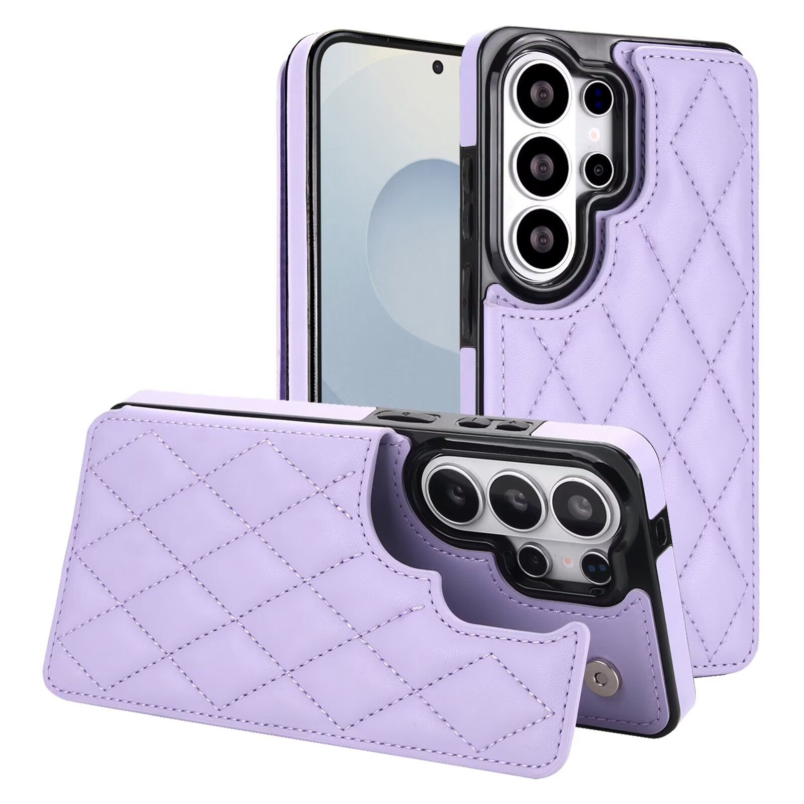 Quilted Leather Wallet Case for Samsung Galaxy S21-S26 Plus Ultra RFID Card Holder Kickstand Cover Q55 - QuiltedCases