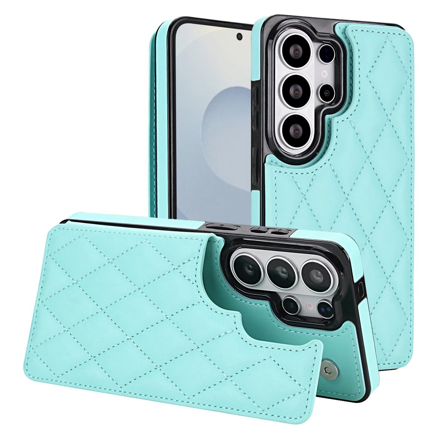 Quilted Leather Wallet Case for Samsung Galaxy S21-S26 Plus Ultra RFID Card Holder Kickstand Cover Q55 - QuiltedCases