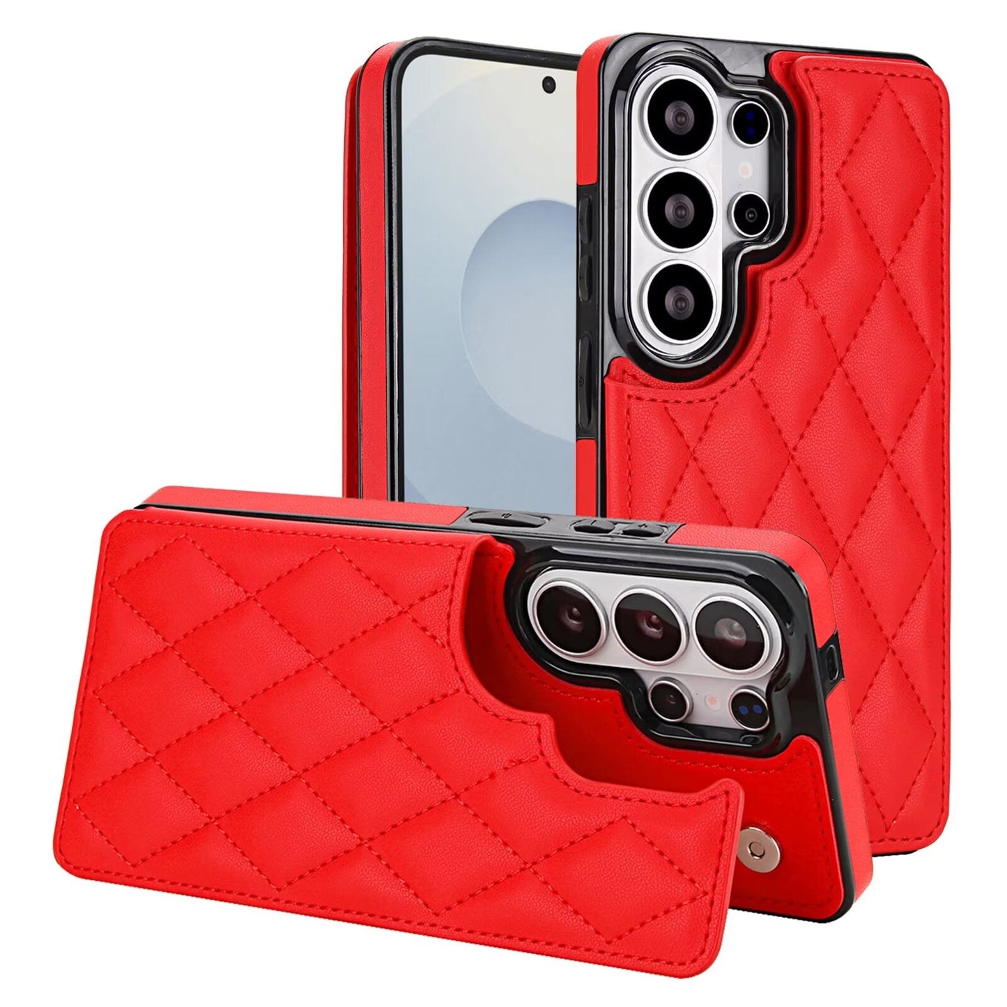 Quilted Leather Wallet Case for Samsung Galaxy S21-S26 Plus Ultra RFID Card Holder Kickstand Cover Q55 - QuiltedCases