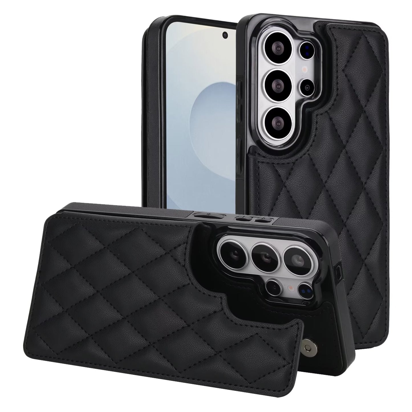 Quilted Leather Wallet Case for Samsung Galaxy S21-S26 Plus Ultra RFID Card Holder Kickstand Cover Q55 - QuiltedCases