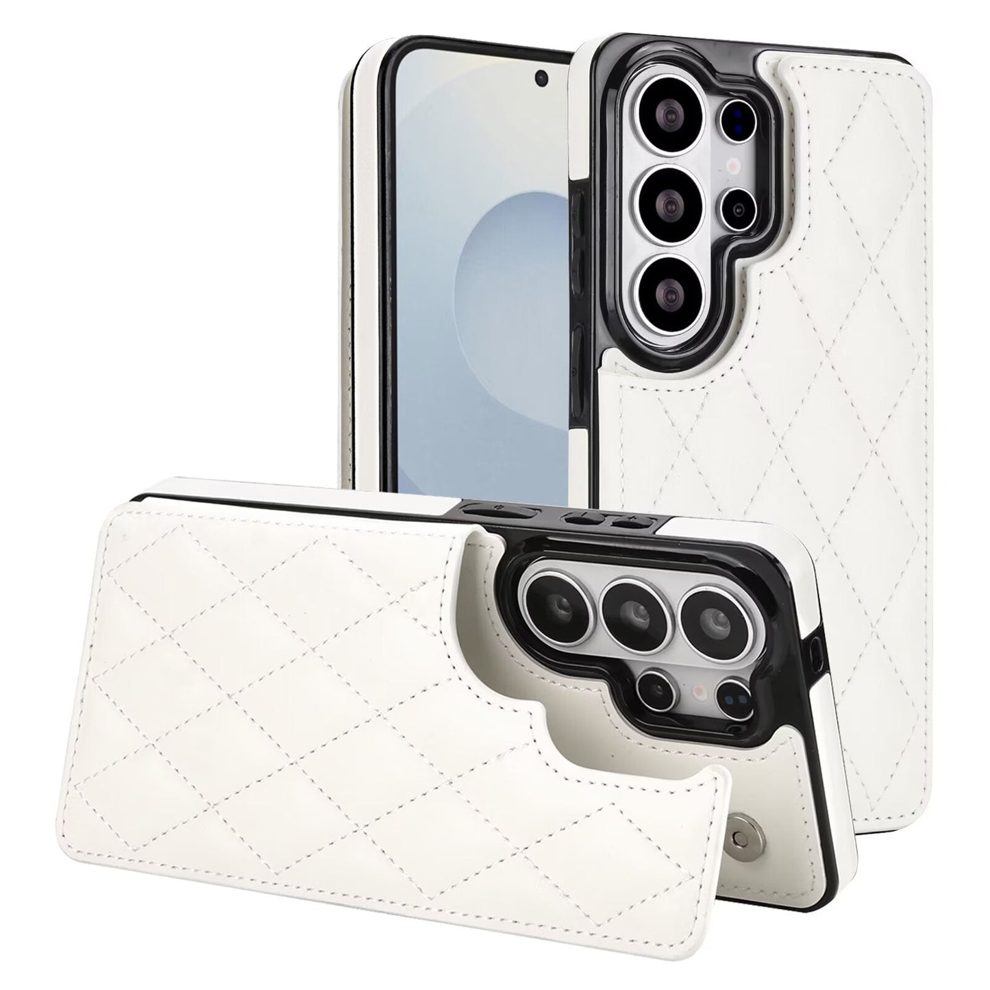 Quilted Leather Wallet Case for Samsung Galaxy S21-S26 Plus Ultra RFID Card Holder Kickstand Cover Q55 - QuiltedCases