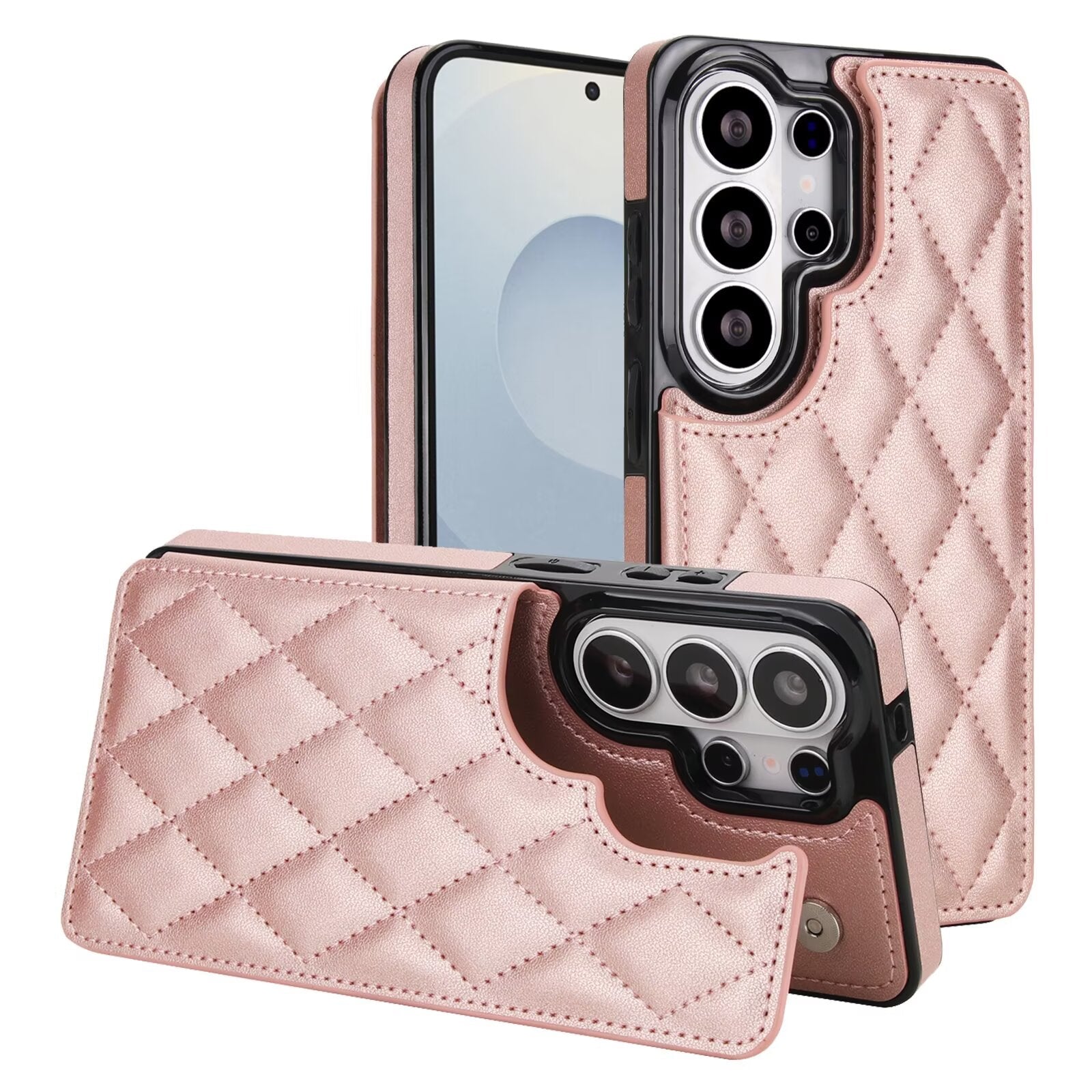 Quilted Leather Wallet Case for Samsung Galaxy S21-S26 Plus Ultra RFID Card Holder Kickstand Cover Q55 - QuiltedCases